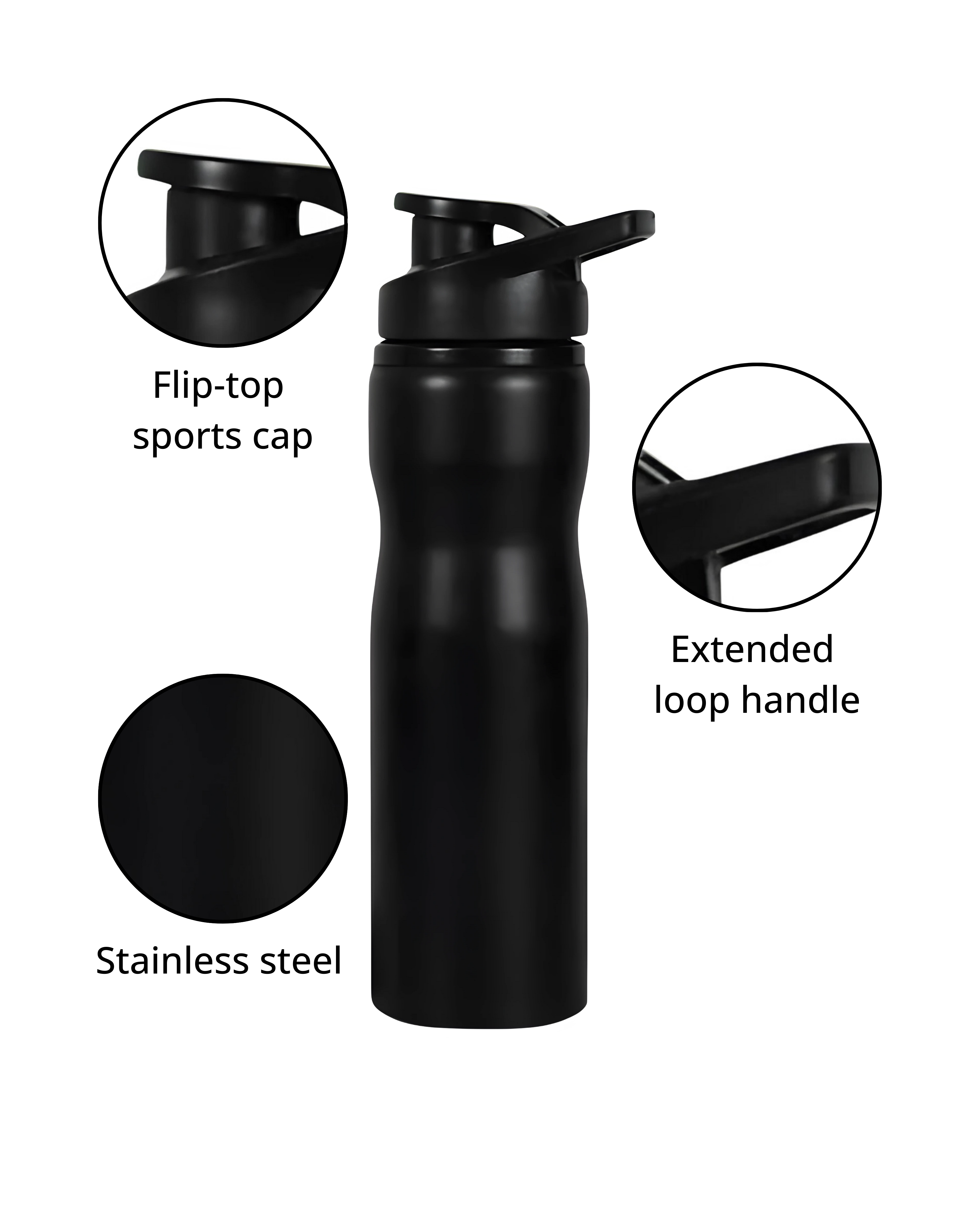 Celestia Sports Sipper - Matte Black Stainless Steel 750ml