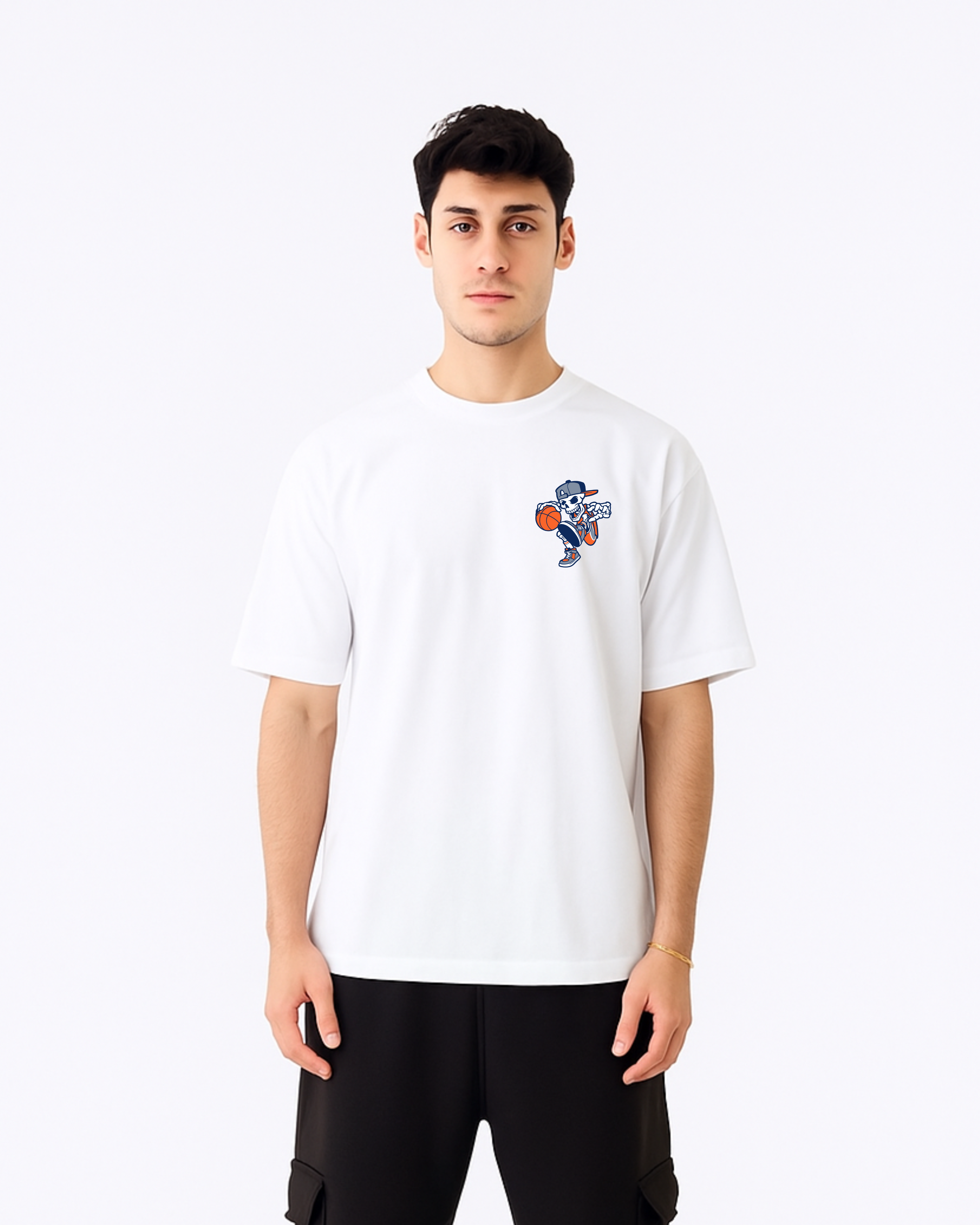 Men’s Cotton Basketball Skull Oversized T-shirt